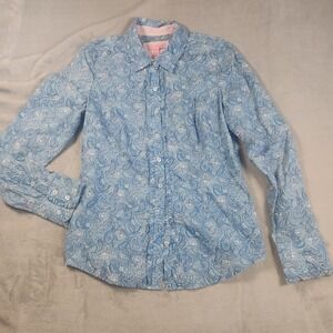 Lilly Pulitzer Jonni Blue Paisley Cheetah Button Down Shirt Size 8